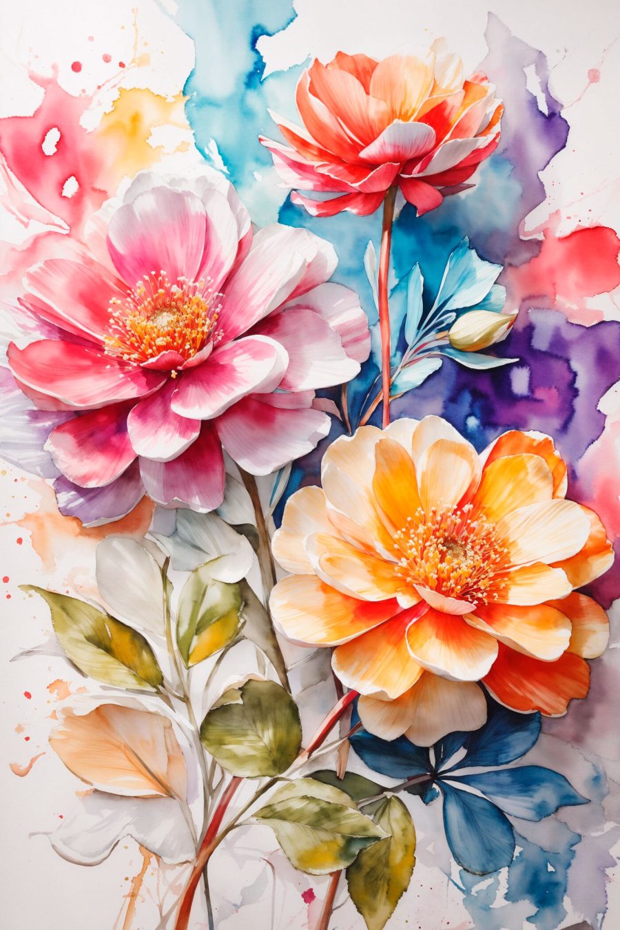 Schilderij van bloemen op een kleurrijke achtergrond