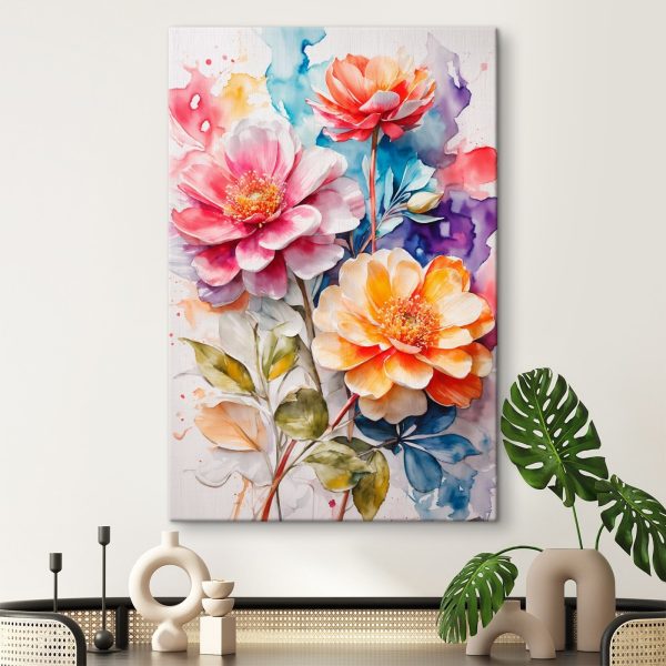Schilderij van bloemen op een kleurrijke achtergrond Schilderij van bloemen op een kleurrijke achtergrond