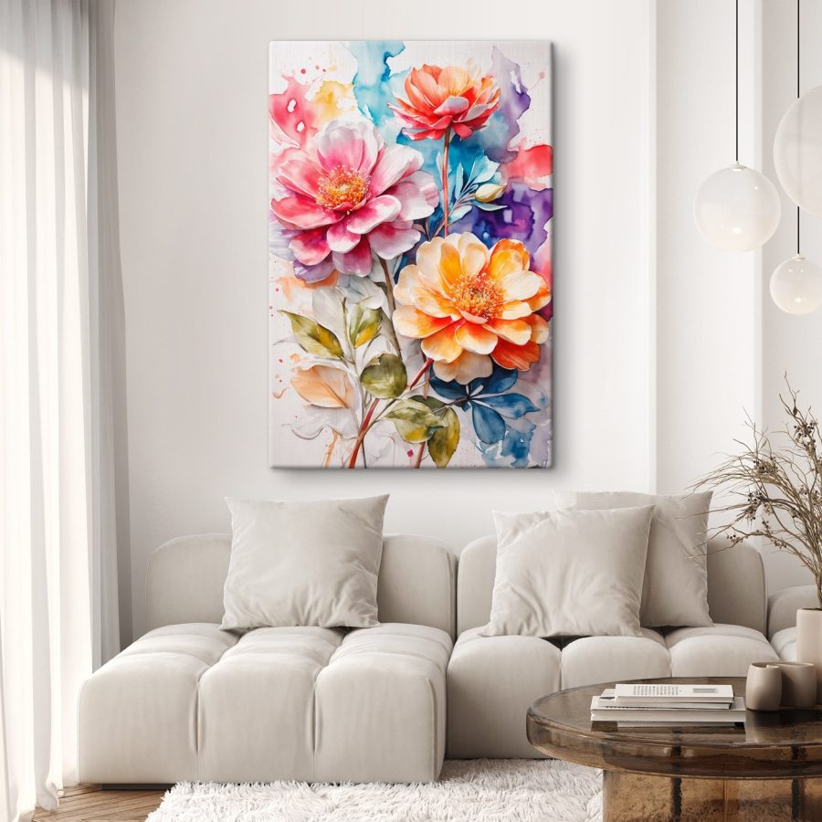 Schilderij van bloemen op een kleurrijke achtergrond