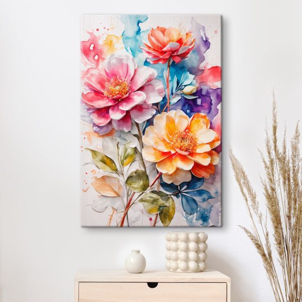 Schilderij van bloemen op een kleurrijke achtergrond Schilderij van bloemen op een kleurrijke achtergrond