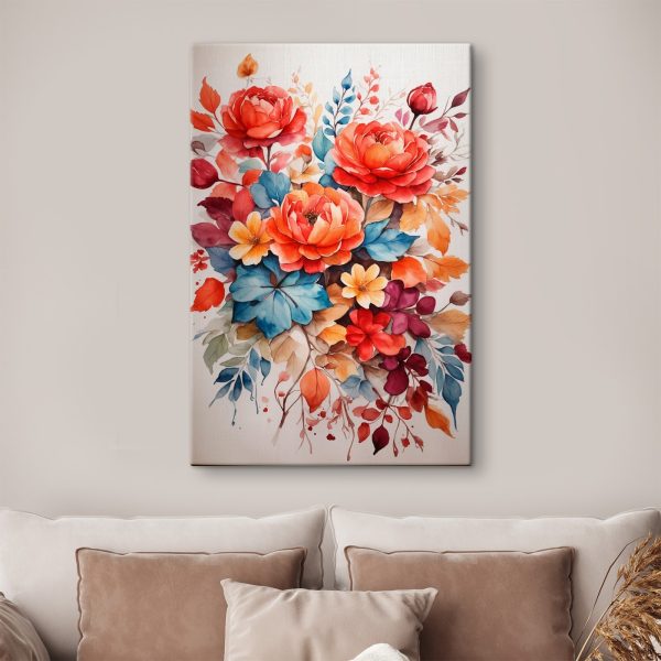 Schilderij van bloemen en bladeren Schilderij van bloemen en bladeren