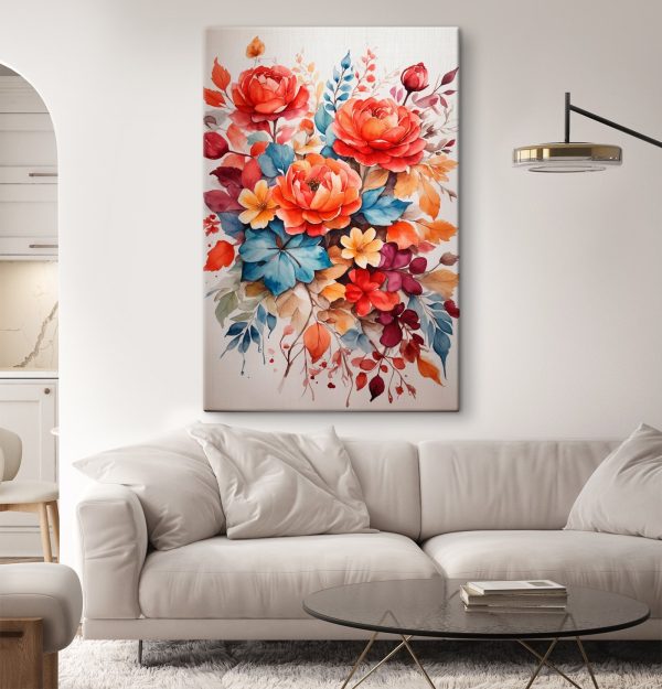 Schilderij van bloemen en bladeren Schilderij van bloemen en bladeren