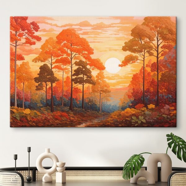Schilderij van een bos met bomen en een rivier Schilderij van een bos met bomen en een rivier