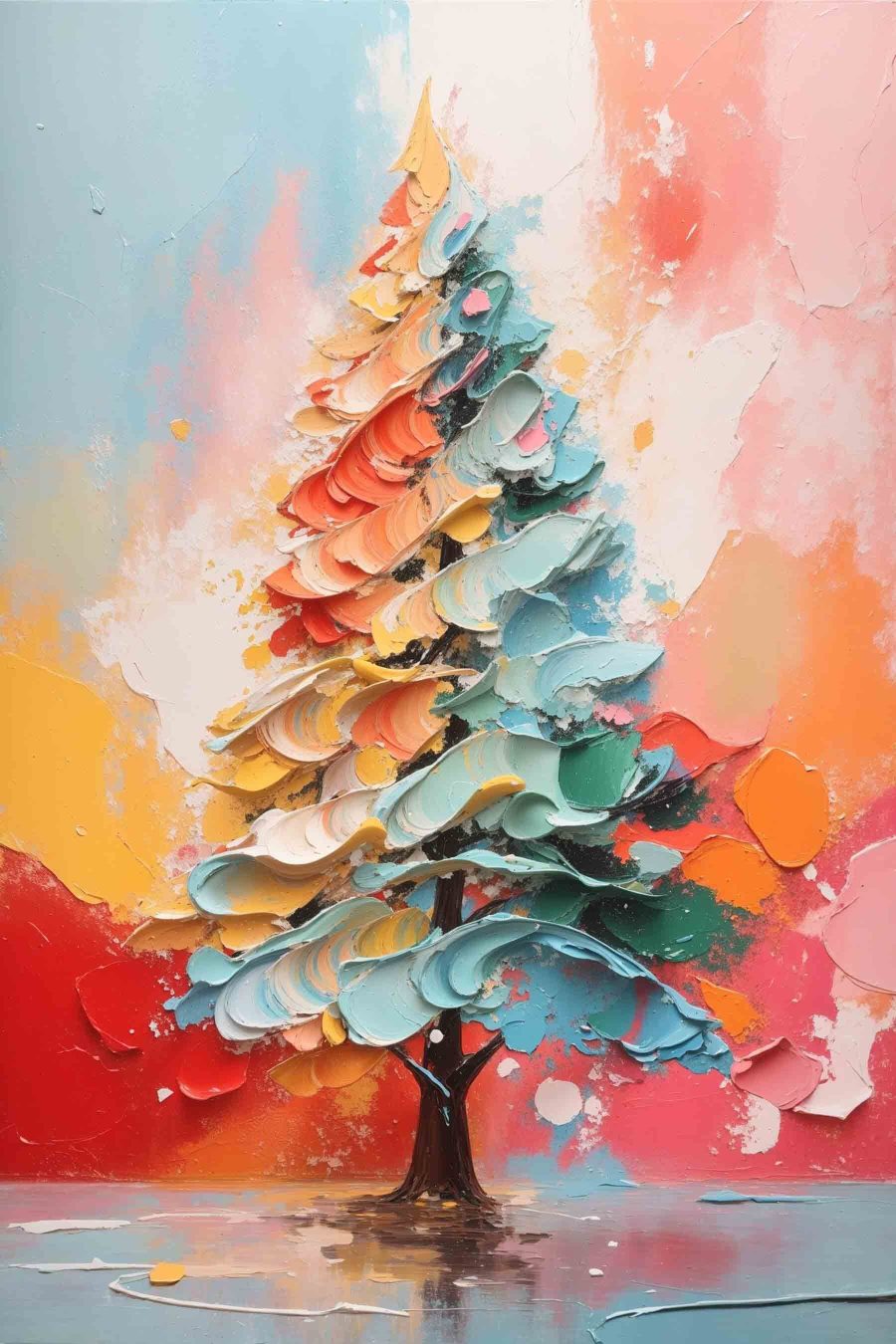 Schilderij van een boom met verschillende kleuren Schilderij van een boom met verschillende kleuren