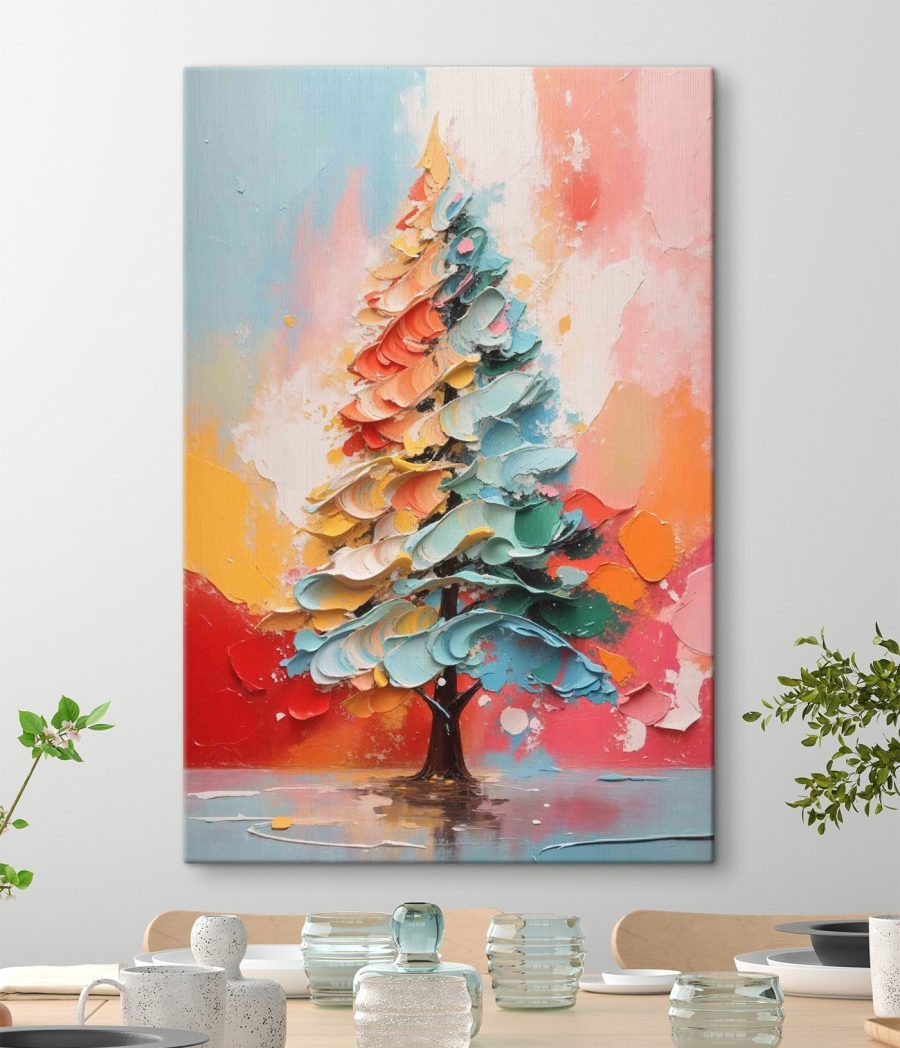 Schilderij van een boom met verschillende kleuren Schilderij van een boom met verschillende kleuren
