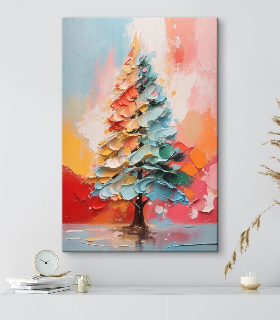 Schilderij van een boom met verschillende kleuren Schilderij van een boom met verschillende kleuren