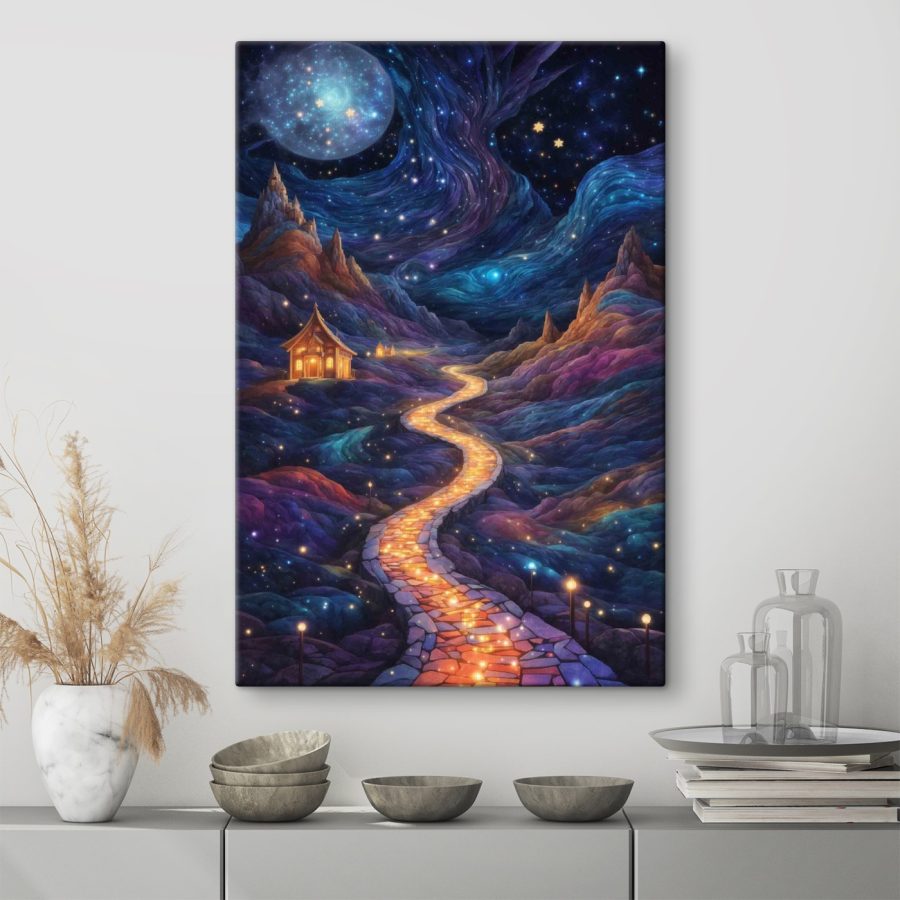 Schilderij van een pad in de bergen