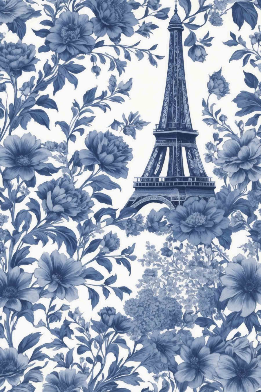 Blauw en wit bloemenpatroon met een toren