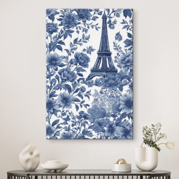 Blauw en wit bloemenpatroon met een toren Blauw en wit bloemenpatroon met een toren