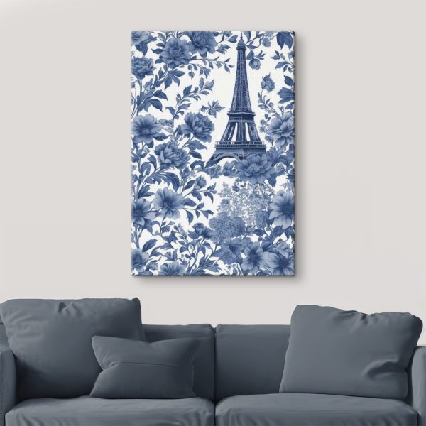 Blauw en wit bloemenpatroon met een toren Blauw en wit bloemenpatroon met een toren