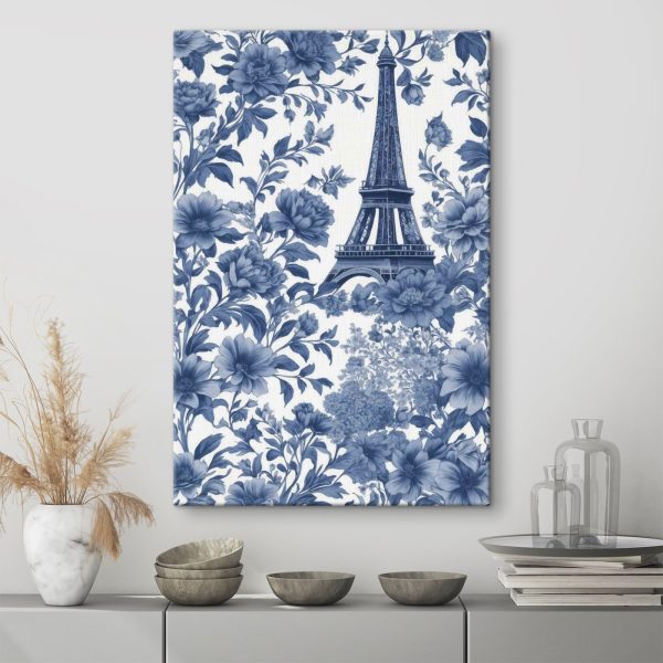 Blauw en wit bloemenpatroon met een toren Blauw en wit bloemenpatroon met een toren