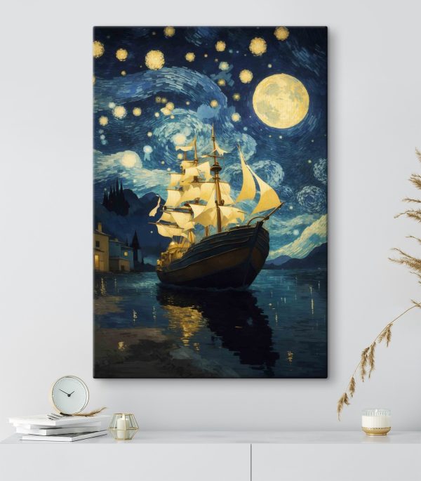 Schilderij van een schip in het water Schilderij van een schip in het water