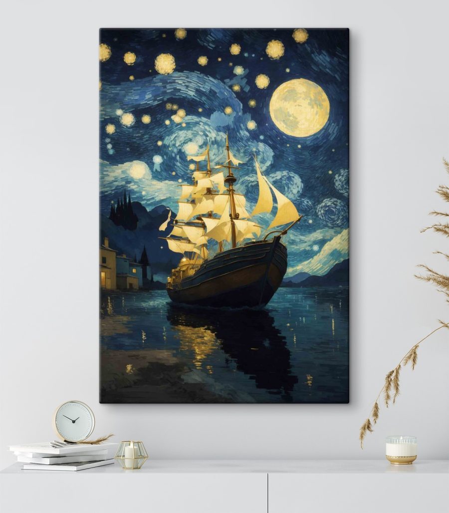 Schilderij van een schip in het water