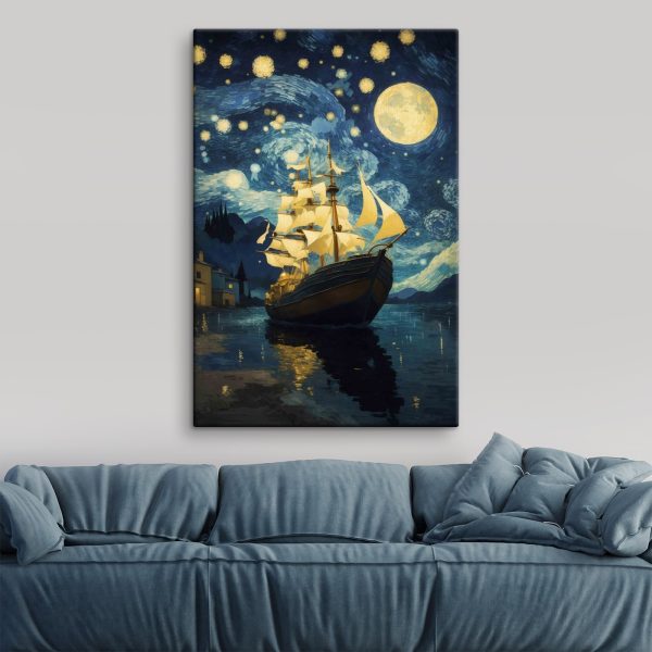 Schilderij van een schip in het water Schilderij van een schip in het water