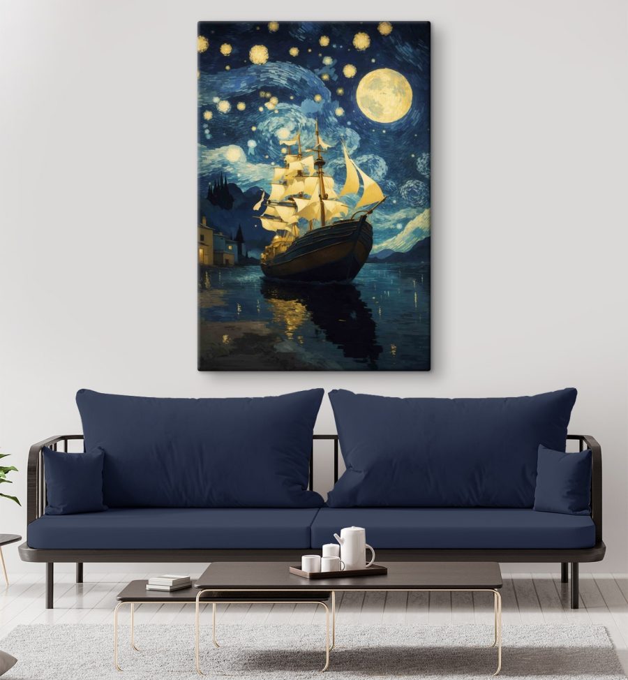Schilderij van een schip in het water