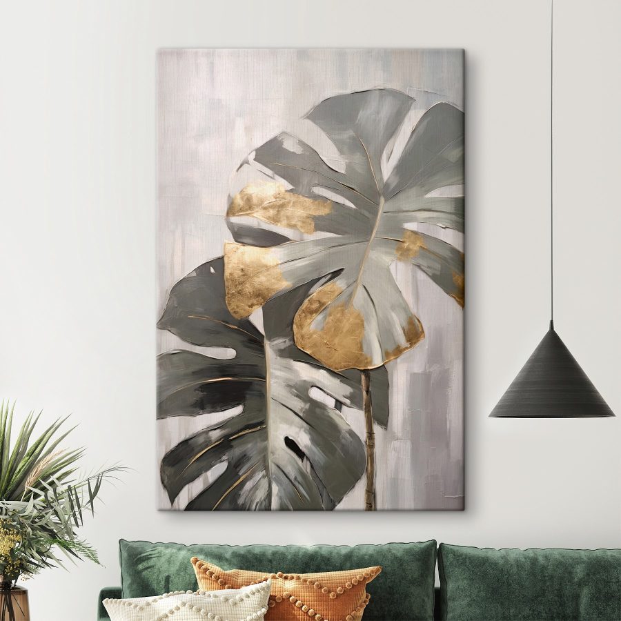 Abstract Monstera met Metaalaccenten