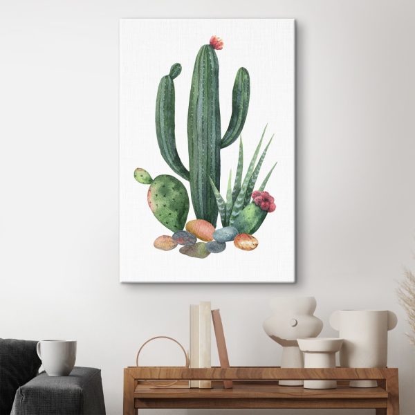 Aquarel van een cactus en rotsen Aquarel van een cactus en rotsen