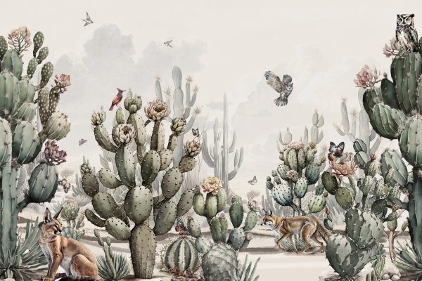 Groep cactussen en vogels Groep cactussen en vogels