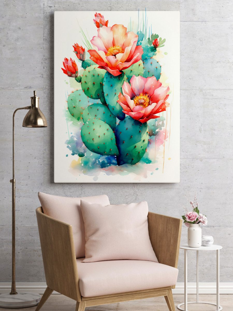 Aquarel van een cactus met bloemen