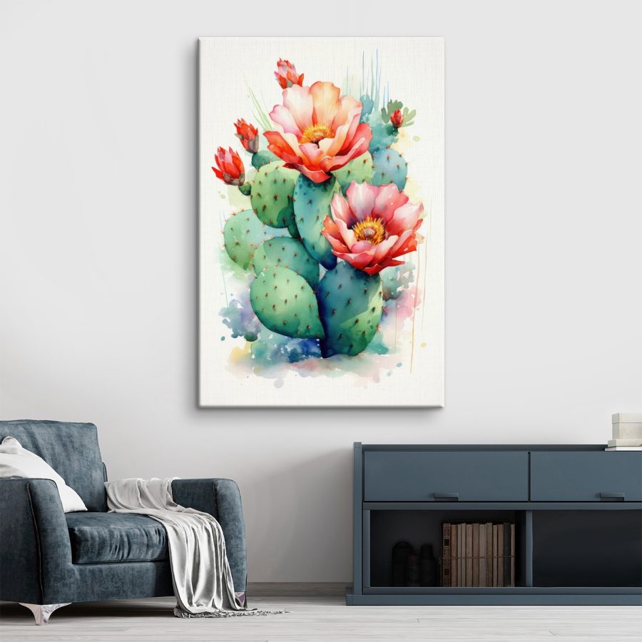 Aquarel van een cactus met bloemen