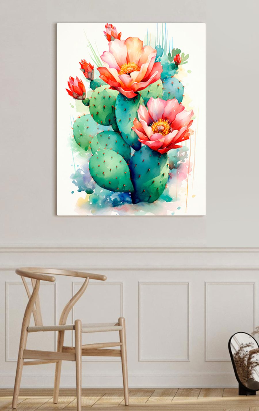 Aquarel van een cactus met bloemen