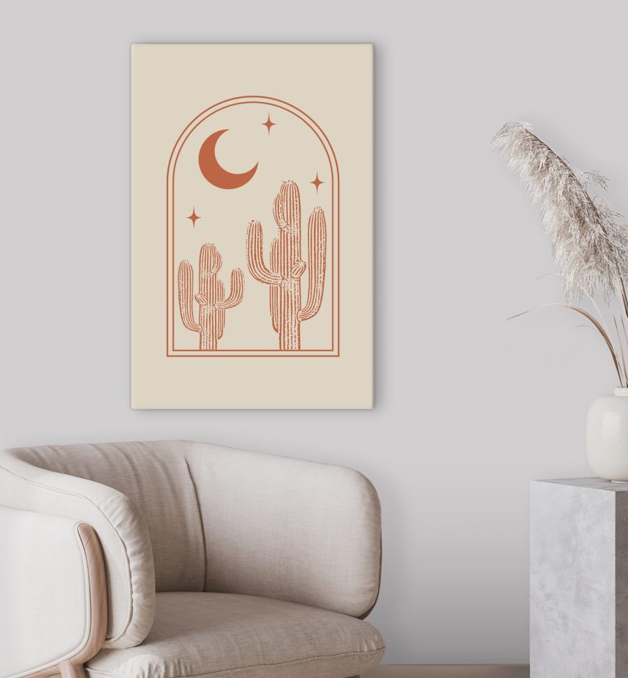 Grafiek van een cactus en een maan Grafiek van een cactus en een maan