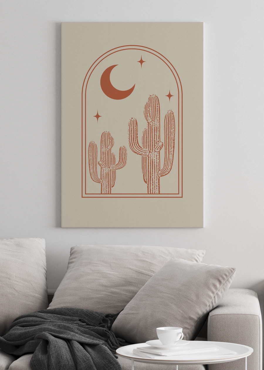 Grafiek van een cactus en een maan Grafiek van een cactus en een maan