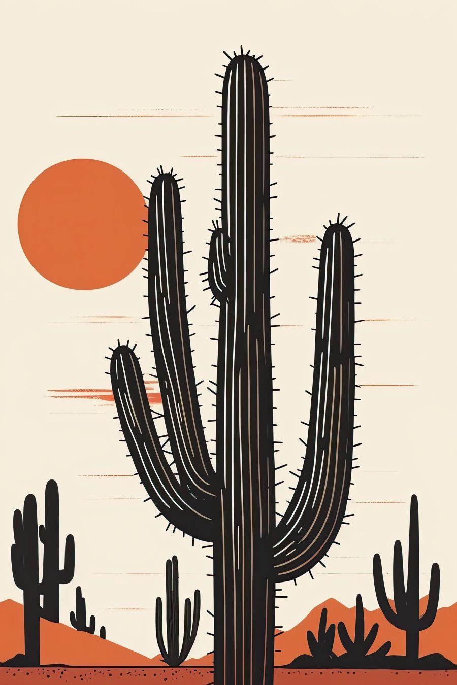 Cactus met een zon op de achtergrond