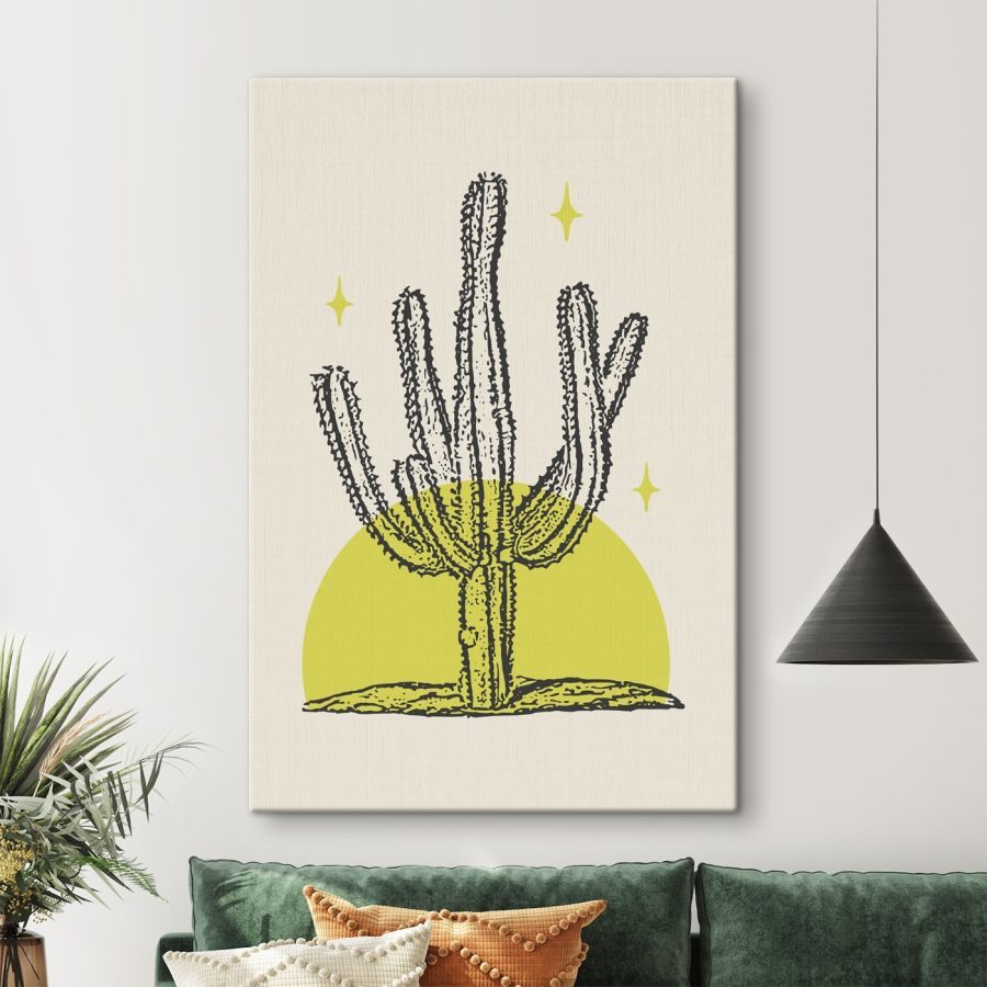 Cactus met gele cirkel en sterren