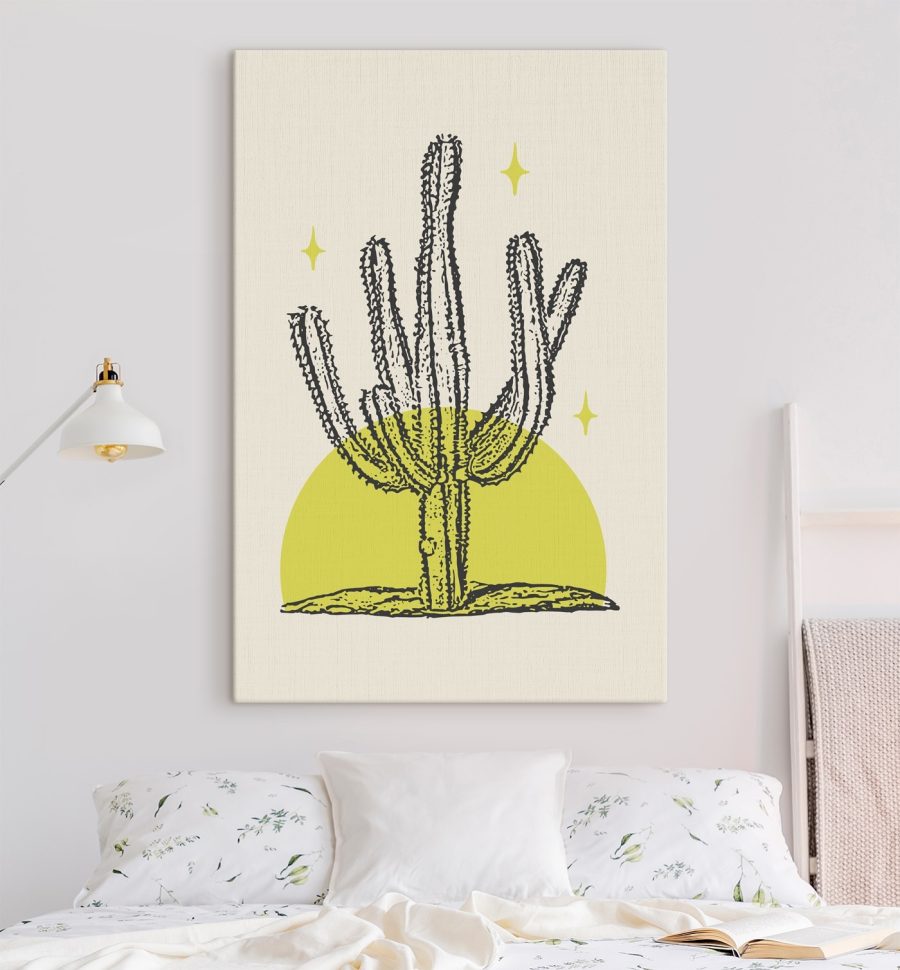 Cactus met gele cirkel en sterren
