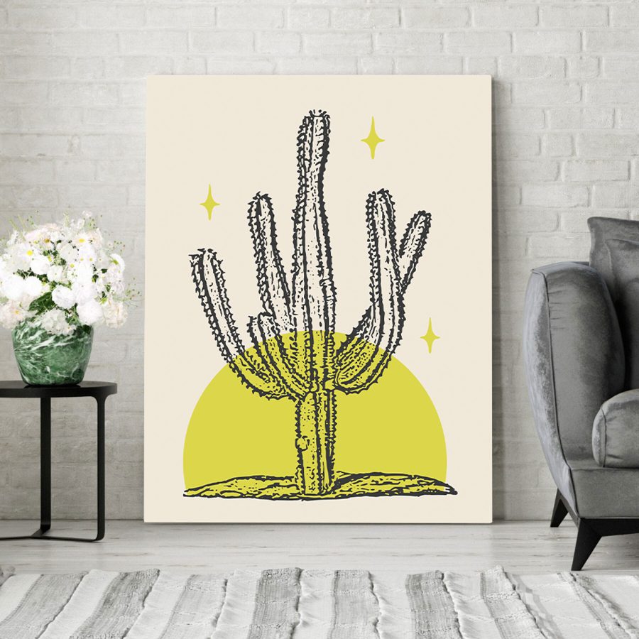 Cactus met gele cirkel en sterren