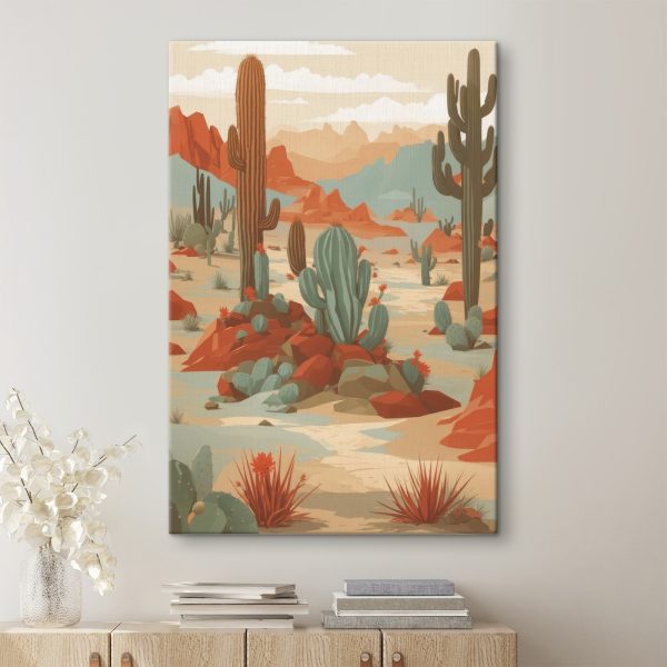Woestijnlandschap met cactussen en rotsen Woestijnlandschap met cactussen en rotsen