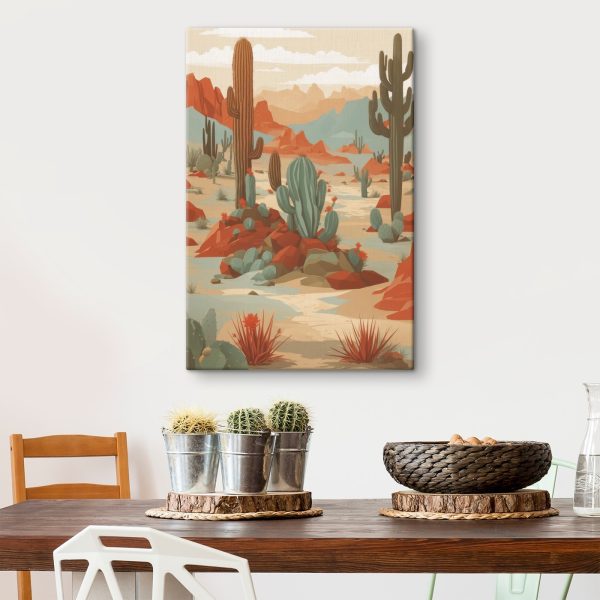Woestijnlandschap met cactussen en rotsen Woestijnlandschap met cactussen en rotsen