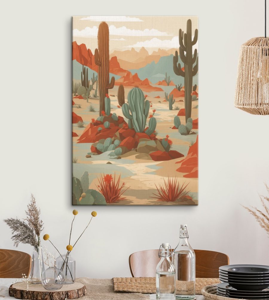 Woestijnlandschap met cactussen en rotsen Woestijnlandschap met cactussen en rotsen