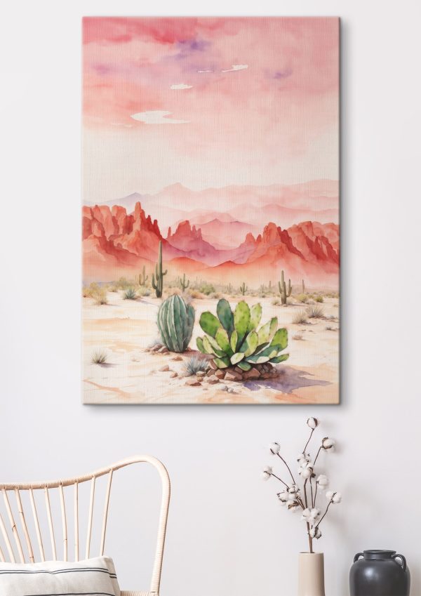 Aquarel van een woestijnlandschap met cactussen en bergen Aquarel van een woestijnlandschap met cactussen en bergen