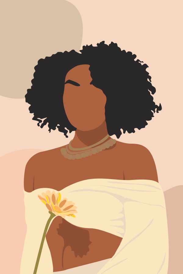 Vrouw met krullend haar en een bloem Vrouw met krullend haar en een bloem