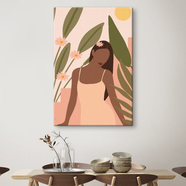 Vrouw in een witte jurk Canvas Schilderijen Vrouw in een witte jurk