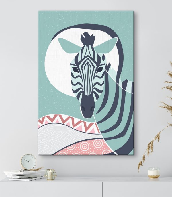 Zebra met een witte cirkel en een blauwe achtergrond Canvas Schilderijen Zebra met een witte cirkel en een blauwe achtergrond