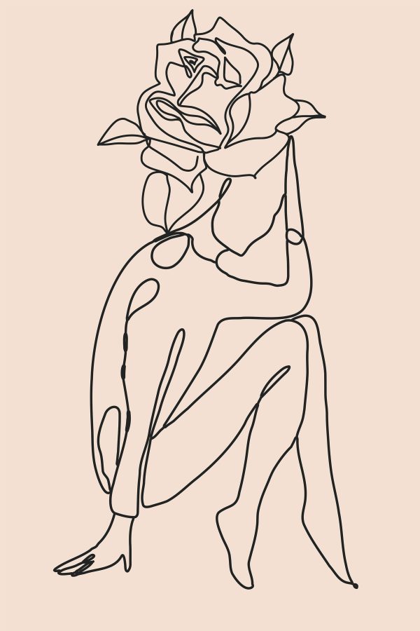 Tekening van een persoon met een roos Tekening van een persoon met een roos
