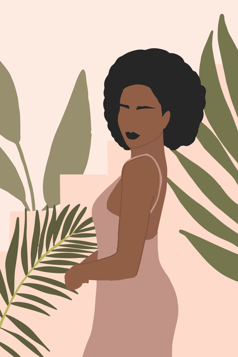 Vrouw met donker haar en een plant