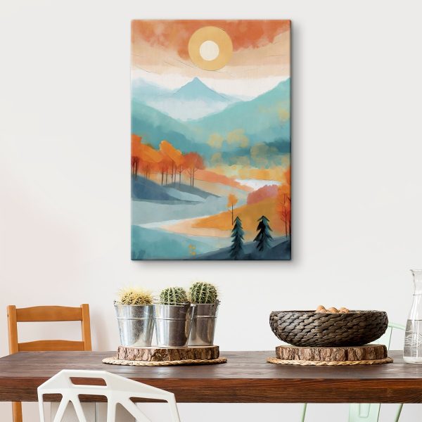 Schilderij van een landschap met bomen en bergen Schilderij van een landschap met bomen en bergen