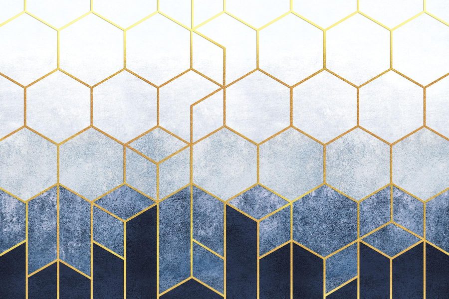 Blauw en wit hexagonenpatroon