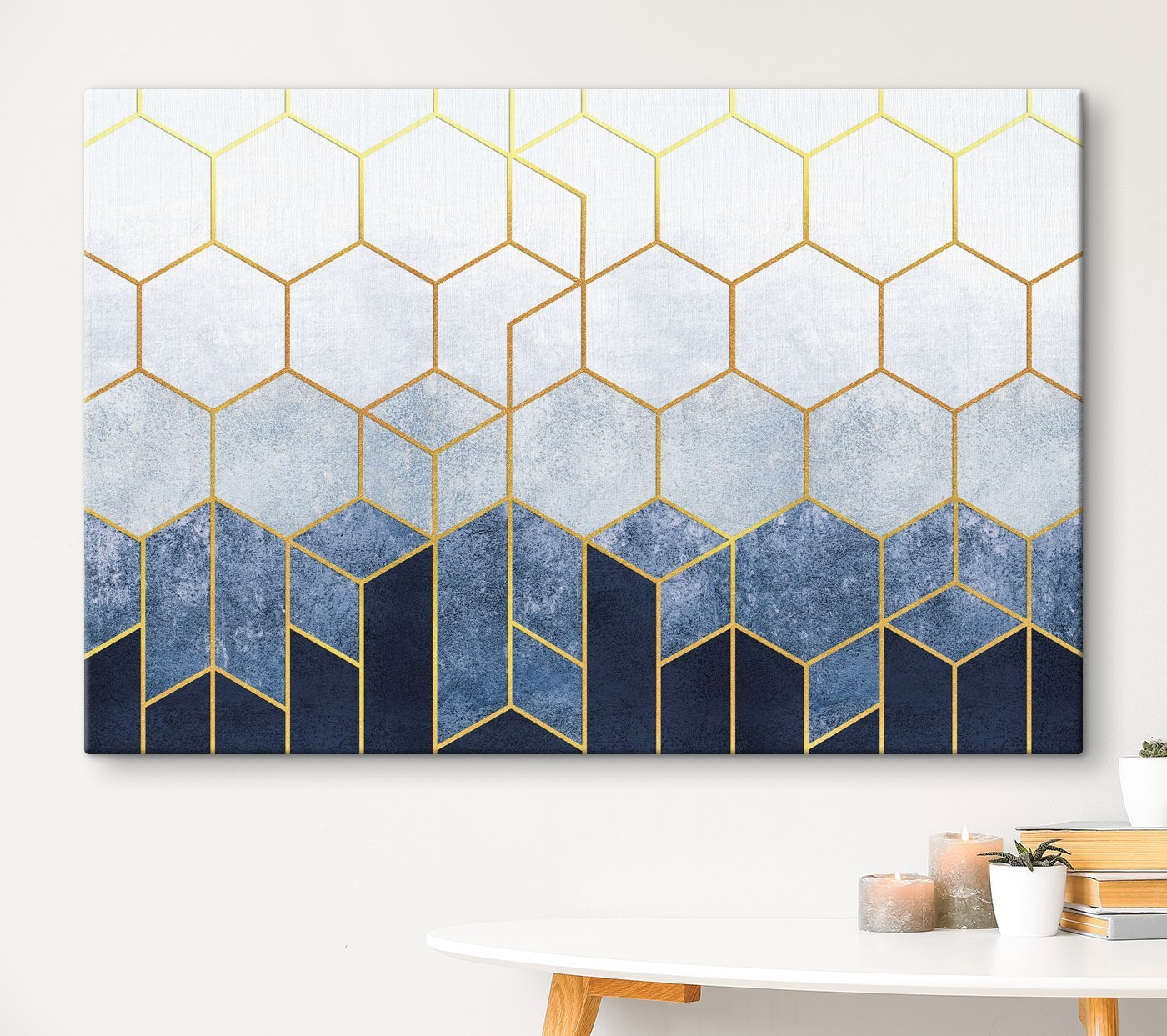 Blue and white hexagons pattern