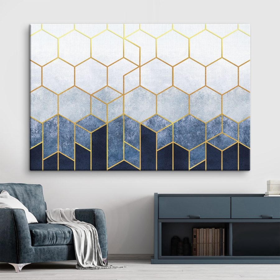 Blauw en wit hexagonenpatroon