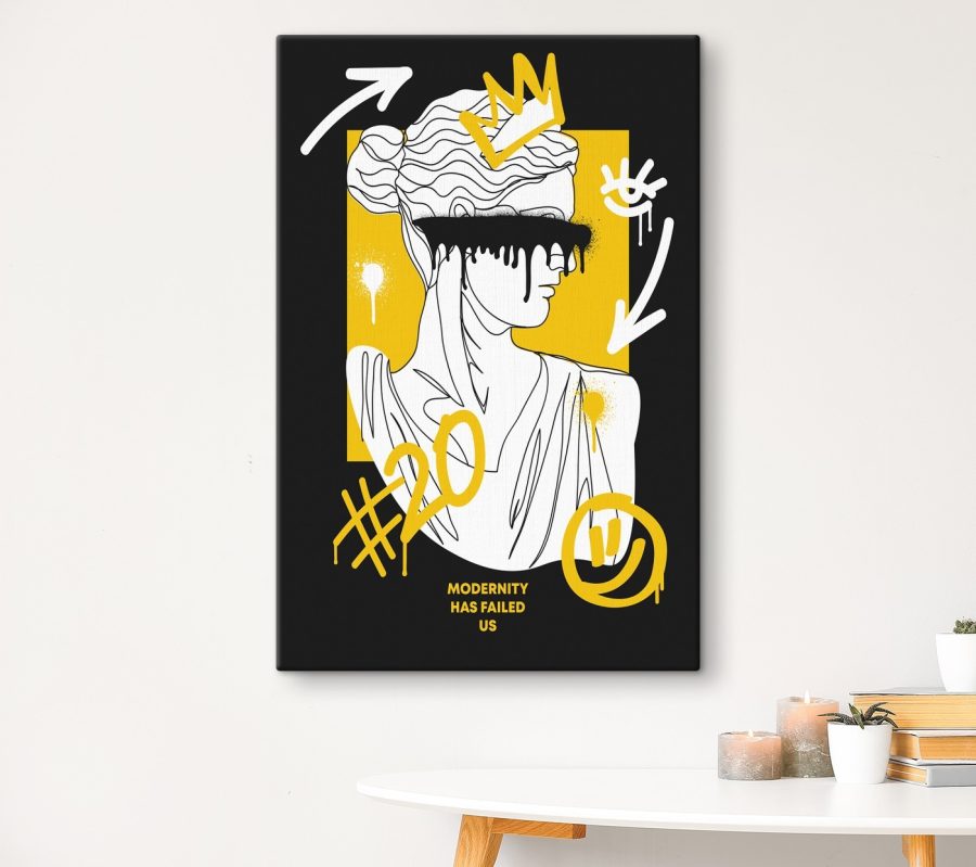 Zwart-wit kunstwerk van een vrouw met zwarte verf over haar ogen