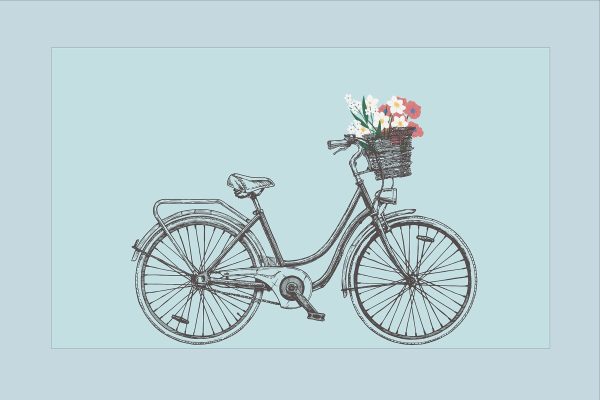 Fiets met bloemen in een mand Fiets met bloemen in een mand
