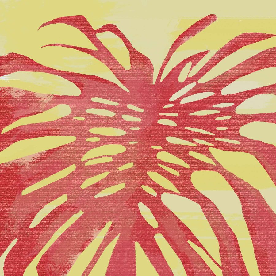 Rood blad op gele achtergrond