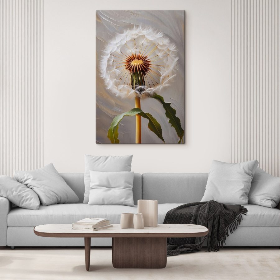 Paardenbloem met in de lucht vliegende zaadjes