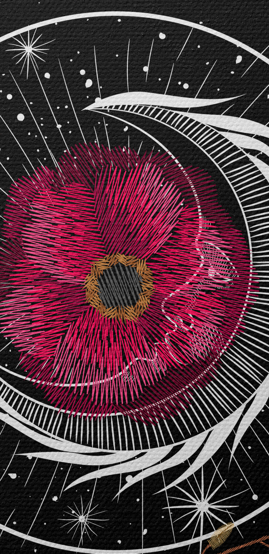 Tekening van een bloem en maanfasen