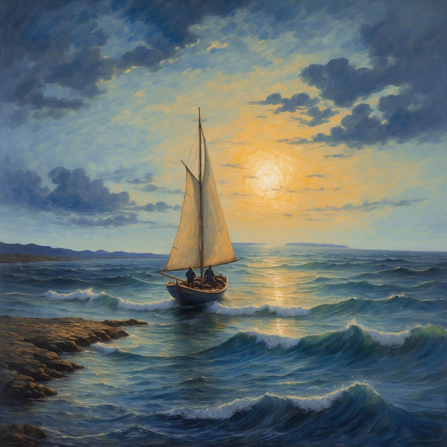 Schilderij van een zeilboot in de oceaan Schilderij van een zeilboot in de oceaan